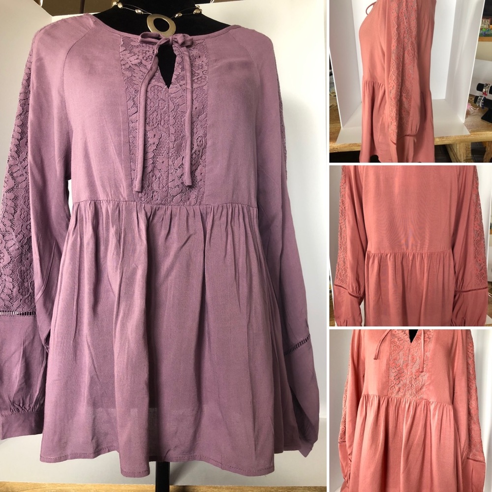 Boho Peasant Blouse  Ash Purple or Rose Wood NEW